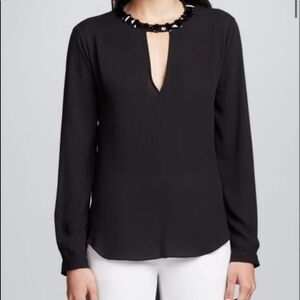 BCBGMaxAzria Frances Jewel-Neck Black Blouse